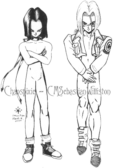 Android/Cyborg #17 and Trunks Briefs. Mostly naked...