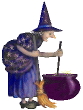 animated witch stirring cauldron
