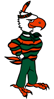 a large graphic of the school mascot, Wally Warhawk