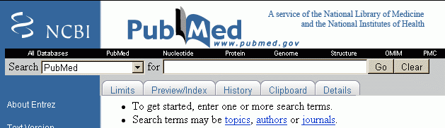PubMed start page, top left part.
