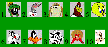 A
 PICTURE OF TEN FAMOUS WARNER BROS. CARTOON CHARACTERS