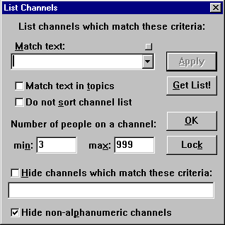 A janela List Channels