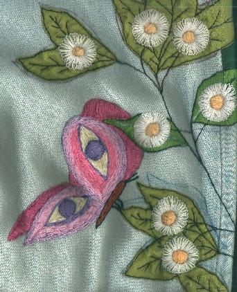 purple and pink butterfly from left thigh