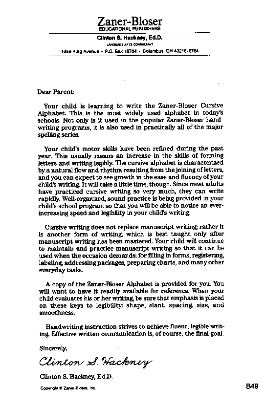 description of the approach to 
cursive writing
