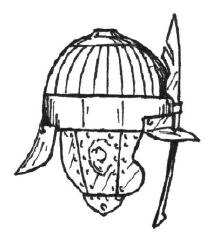 A round helmet with ear plates