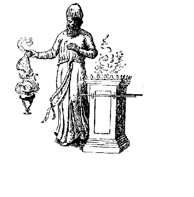The ordinary priest with the censer and the altar of incense