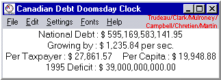 Canadian National Debtclock Liberal Trudeau Chretien Martin Progressive Conservative Clark Mulroney Campbell Canada