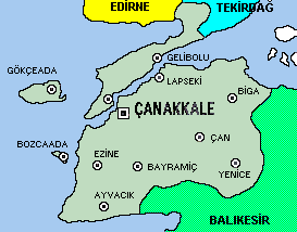 Map of Canakkale