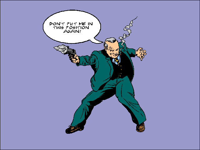 Mac One Comix panel: Don't put me in this position again! 
says the Big Guy. Linked to next panel.
