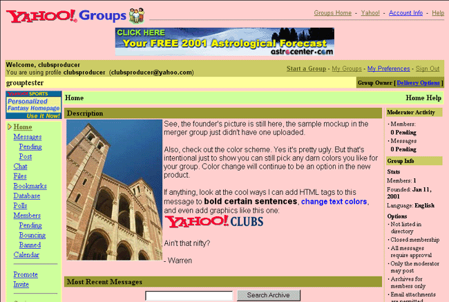 YGroups Home with color