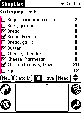 ShopList with item checkbox highlighted