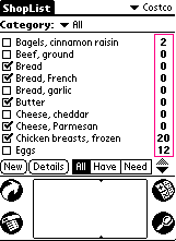 ShopList with item quantity list highlighed