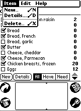 ShopList Item menu