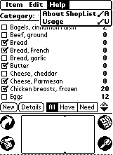 ShopList Help menu