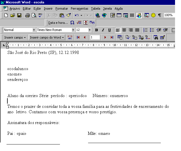 Texto para mala direta no Word via OLE