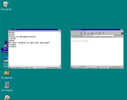 screen with notepad and browser