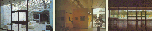 (L-R): Light court of south wing seen from gallery; Gallery and North court; Entrance