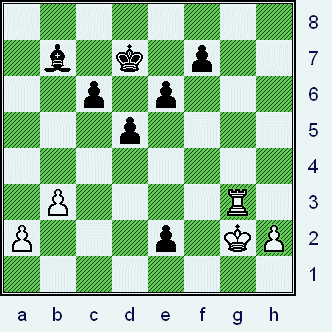    Black just played...dxe2; the game is now a simple "win on technique," as long as White has the skill.  (gotm_01-04_pos7.gif, 53 KB)   