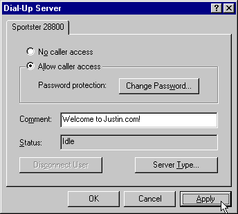 Starting Dial-Up-Server