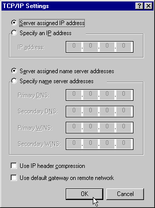Configuring DUN TCP/IP Properties