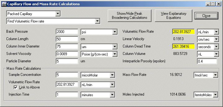 Capillary Flow and Mass Rate Calculator