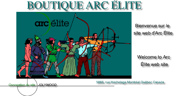 Boutique d'équipement pour le tir à l'arc de Montréal offrant accessoires, ajustement, documents, cibleries diverses et flèches de carbone et d'aluminium.