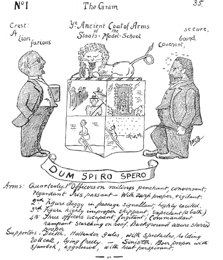 the coat of arms of the Staats Model School, Pretoria, as published in The Gram