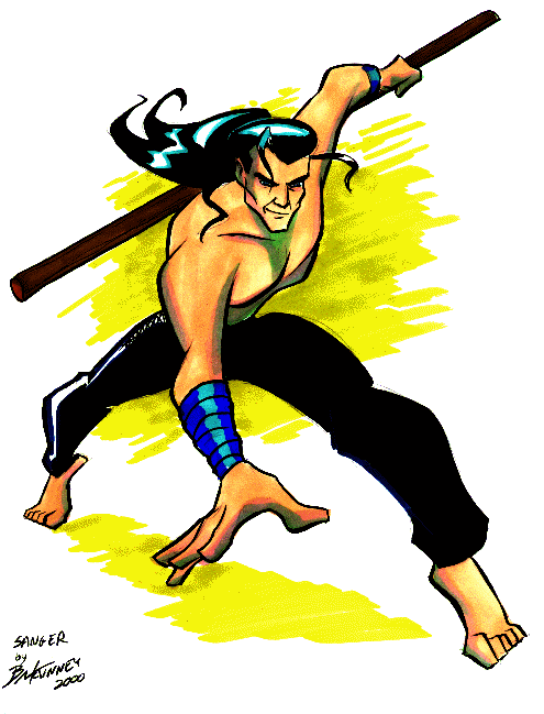 This is a picture by Batman Beyond artist Brandon McKenna -- Steal it and DIE horribly, painfully and with that staff stuck WAY up where it don't belong...