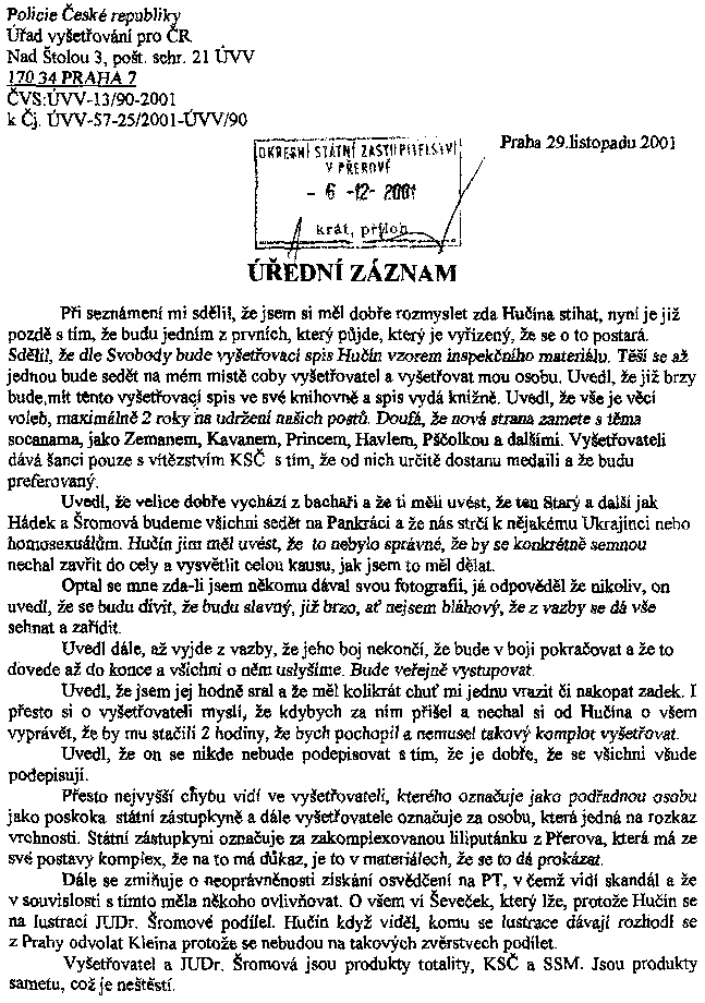 Ing. Ondej Star, 29.11.2001, strana 1