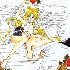 Usagi and Mamoru in bed with a heart of flowers around them