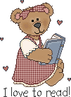Bear reading a book. Says: I love to read