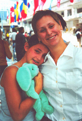 Sandra and Sarah at the airport, 8/99