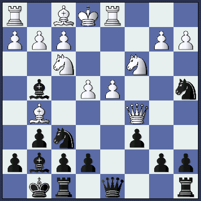 This is the famous game, Donald Byrne - Robert J. Fischer. Fischer has just played his 11th move. (best_moves-pos1.gif, 17 KB)