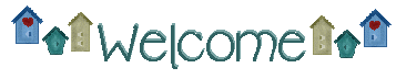 Welcome sign with birdhouses