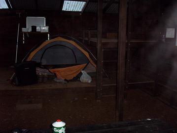 My tent inside Dog Pool Hut