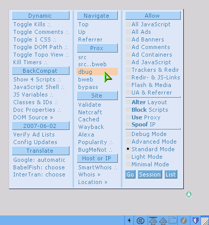 Proxomitron Menu