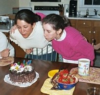 Mommy and Aunt Gigi Blow Out the Candles on Their Birthday Cake