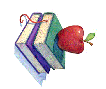 a picture of books with an apple