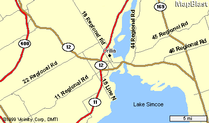 Closer view showing major routes