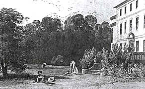 Wavertree hall from an engraving by W.Le Petit.  The steps can still be seen in Botanic Park---they led up to the Conservatory.